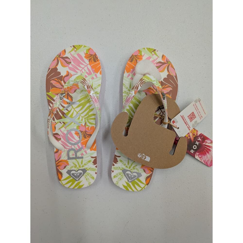 Roxy Tropical Print Flip Flops Girls Size 5 Beach Summer Sandals